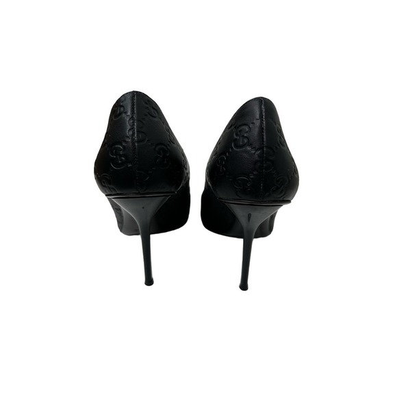 Gucci Size 9/39 Guccissima Black Leather Logo Open Toe Pumps - Picture 7 of 8